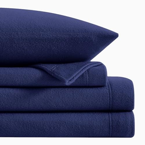 Softan Fleece Sheets Queen Size, Flannel Like Soft, Velvet Polar Microfleece Sheets for Winter, Dark Blue