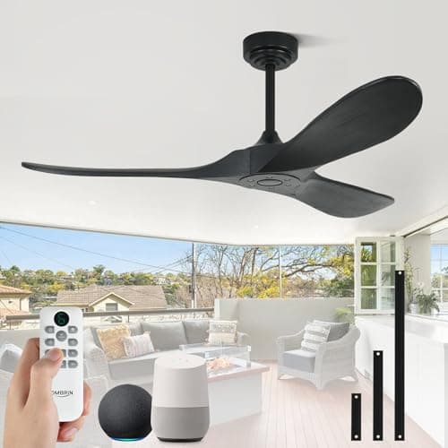 Ombrin 52 Inch Outdoor Ceiling Fans without Lights, Smart Wood Ceiling Fan no Light with Remote Control & Alexa/Google, Outdoor Fan for Patios...