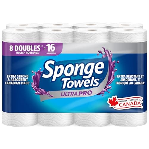 Serviette en papier SpongeTowels UltraPRO, ultra résistante et absorbante, feuilles de taille au choix, 8 rouleaux doubles = 16 rouleaux réguliers