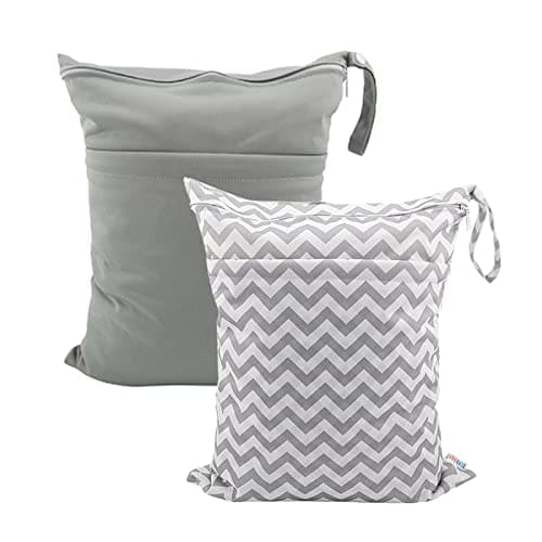 ALVABABY Sac sec humide avec deux poches zippées Paquet de 2 voyages Plage Piscine Garderie Sac de sport de yoga imperméable réutilisable souillé pour maillots de bain couches pour bébé...