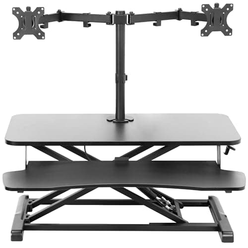 VIVO Height Adjustable 81cm Standing Desk Converter with Dual 13 to 30 inch Monitor Stand, Sit Stand Monitor Mount and Desk Riser, Black,...