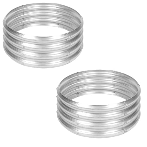 OUSHENG 2 Pack Round Galvanized Raised Garden Beds Outdoor, Steel Fire Pit Ring Flower Planter Large Metal Above Ground Boxes Kit for Gardening...