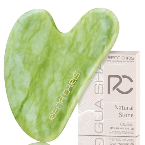 Rena Chris Gua Sha Facial Tool - Natural Jade Stone GuaSha for Acupuncture, Xiuyan Jade Manual Massage Tool for Jawline Contouring and Puffiness...