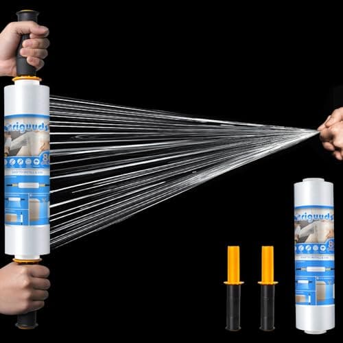 Film étirable Origuuds, film étirable de calibre 80 avec poignées, film plastique de résistance industrielle pour le déménagement, l'emballage de palettes, l'emballage, l'emballage de meubles,...