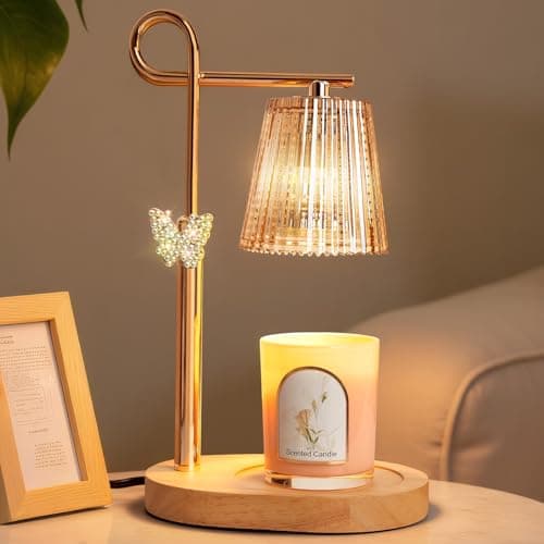 SHARE&CARE Lampe chauffe-bougie – Fondoir à cire en métal avec minuterie et 4 modes de gradation, prêt à offrir pour les femmes, Noël, anniversaire (Gold-Bu)