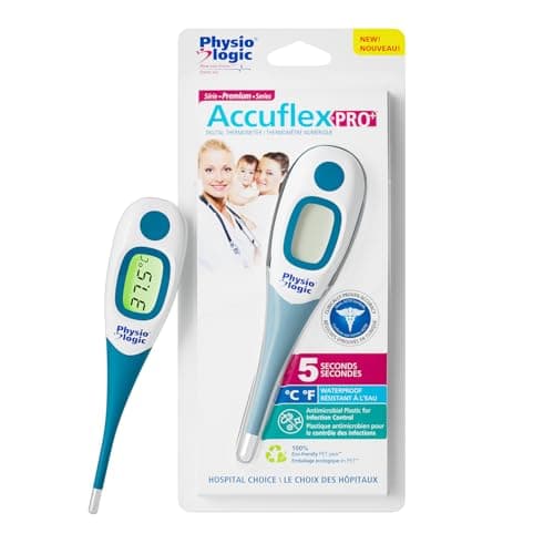 Thermomètre numérique Physio Logic AccuflexPro+ – Lecture rapide en 5 secondes – Embout flexible étanche – Antimicrobien – pour utilisation orale, rectale et sous les bras –...