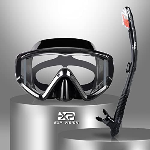 Ensemble de tuba sec Pano 3, équipement de plongée en apnée pour adulte, masque de plongée anti-buée, lunettes de plongée professionnelles et tuba pour la plongée en apnée, la natation et la plongée (noir)
