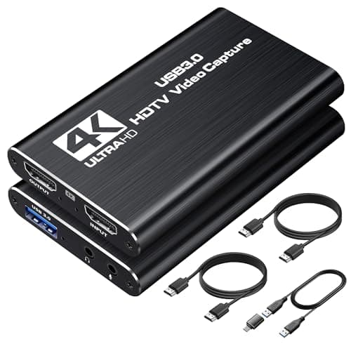 Carte de capture HDMI 4K pour le streaming, capture vidéo 1080P 60FPS USB 3.0/Type-C avec sortie en boucle 4K, entrée micro, comprend 2 câbles HDMI et un câble USB, fonctionne...