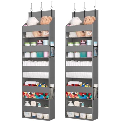 Lifewit 2 Pack Over the Door Organizer, 5 Shelf Clear Window Hanging Storage with 4 Mesh Side Pockets, Anti Tilt 40 lbs Load Behind Door for...