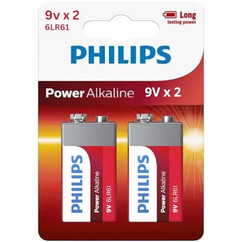 Pack de 2 piles Philips 9 volts, piles alcalines 9 V, alimentation fiable et longue durée, conception anti-fuite, pile polyvalente 9 volts pour tous vos...
