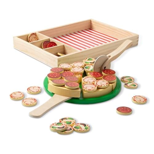 Melissa & Doug Wooden Pizza Party Play Set, 36 Self-Stick Toppings, Pizza Toy Kitchen Set & Play Kitchen Accessories, Preschool Toys for Boys &...