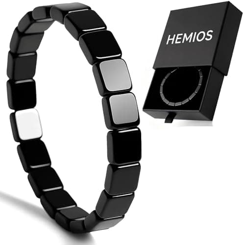 Bracelet hématite Hemios pour homme – Ravive l'énergie masculine, bracelets de guérison extensibles en perles d'hématite naturelle, récupérez votre avantage et votre confiance