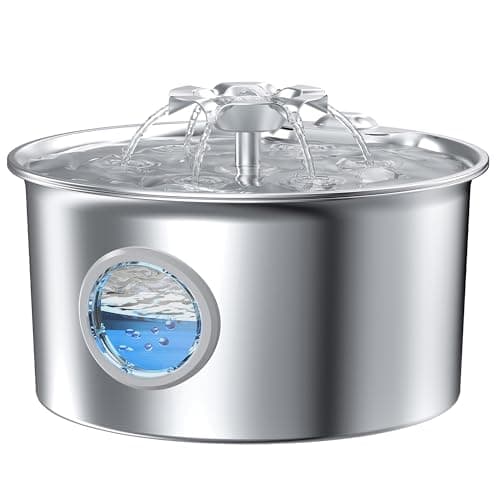 Fontaine à eau pour chat en acier inoxydable : Fontaine pour chat - Distributeur automatique d'eau pour animaux de compagnie de 2,6 L/88 oz - Distributeur de boisson pour chien avec fenêtre de niveau d'eau...