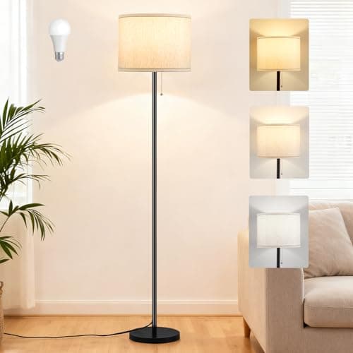 Lampadaire, lampadaires pour salon avec 3 modes de température de couleur, lampe sur pied de 67,5 pouces avec interrupteur à chaîne pour une utilisation facile, abat-jour en lin bohème de...
