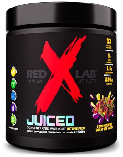 Red X Lab Juiced, poudre pré-entraînement, pompes et force, hyper concentré, L-citrulline, bêta alanine, pour hommes et femmes, 33 portions (Sour Suckers,...