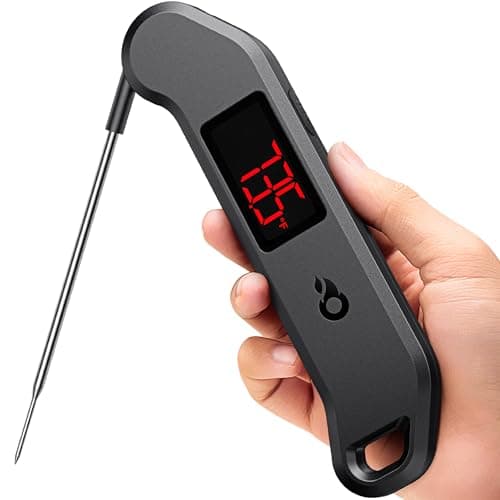 Thermomètre à viande numérique professionnel, lecture instantanée en 1 seconde, précision de ± 0,5 ℉ Thermomètre alimentaire certifié NIST et NSF, écran LED lumineux à rotation automatique,...