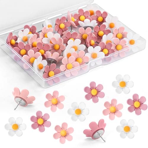 GOOLADA 36 Pieces Flowers Push Pins,3 Colors Cute Push Pins, Decorative Thumb Tacks for Cork Board, Bulletin Board, Cubicle Wall Decor, Cute Office...