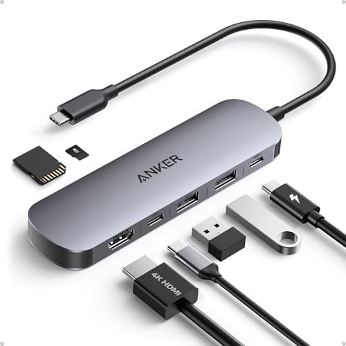 Hub USB C Anker, adaptateur USB multiport 7 en 1 pour ordinateurs portables, répartiteur USB C vers HDMI 4K à 60 Hz, puissance délivrée maximale de 85 W, ports de données 3xUSBA et C 3.0,...