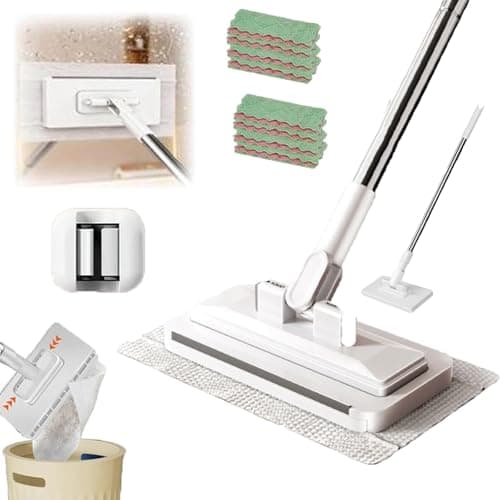 Hands Free Multi Purpose Flat Mop, Mini 360° Swivel Head Lazy Cleaning Mop with Long Handle, Reusable Cloth Clip Mopsfor Walls, Bathroom,Window,...