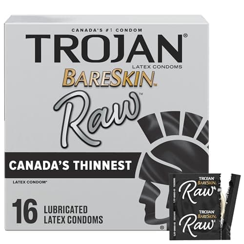 Préservatifs fins en latex lubrifiés bruts Trojan Bareskin, 16 unités, le préservatif en latex le plus fin au Canada, lubrifiant doux et soyeux pour le confort et la sensation, profitez...