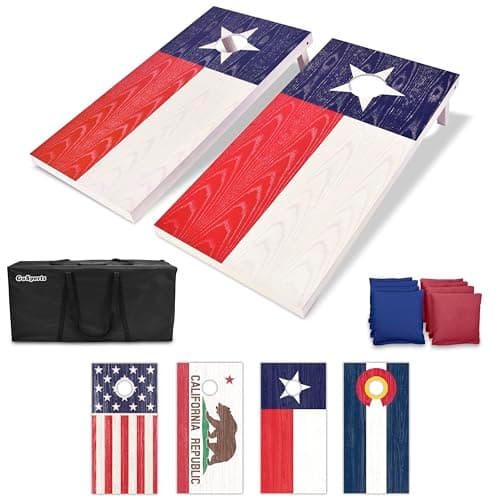 GoSports Flag Series Wood Cornhole Sets – Choose American Flag or State Flags – Includes Two Regulation Size 4 ft x 2 ft Boards, 8 Bean Bags,...