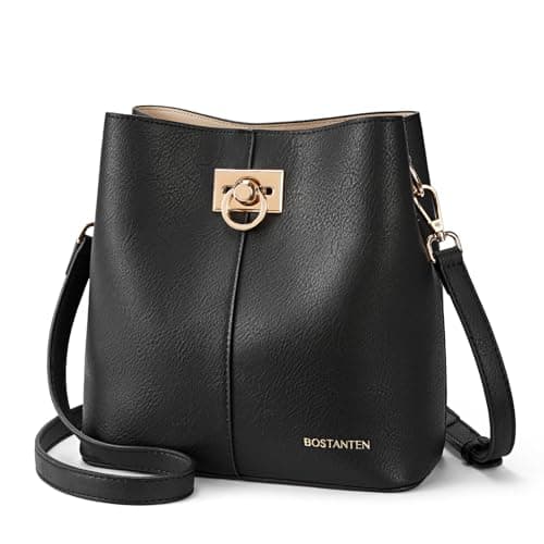 BOSTANTEN Sacs à bandoulière seau pour femmes en cuir végétalien sac à main bandoulière plusieurs poches noir