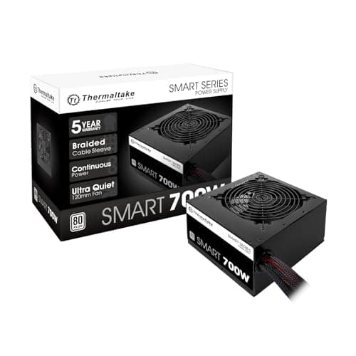 Thermaltake Smart 700W 80+ White Certified PSU, Continuous Power with 120mm Ultra Quiet Fan, ATX 12V V2.3/EPS 12V Active PFC Power Supply...