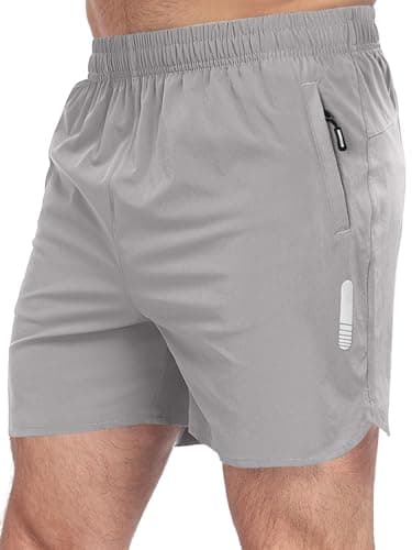 TUREFACE Short léger à séchage rapide pour homme avec poches zippées et bande réfléchissante - Gris clair - Taille L