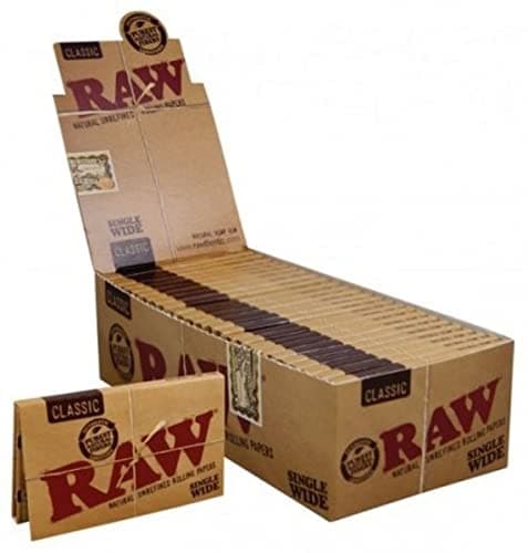 RAW Natural Single Wide Double, PAPIERS À ROULER NON RAFFINÉS, 25 paquets/boîte