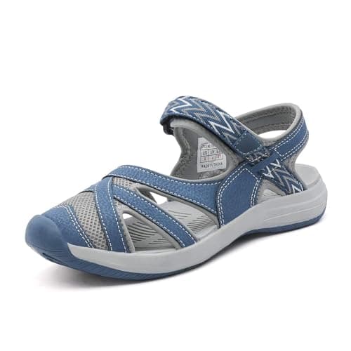 DREAM PAIRS Sandales de randonnée pour femmes, bout fermé, soutien de la voûte plantaire, marche, imperméable, sport, athlétique, plage, chaussures d'été, taille 9, foncé/bleu, 181103