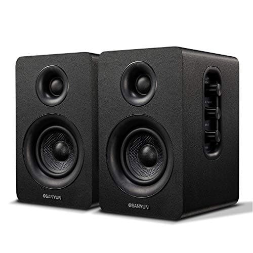 Sanyun SW208 3" Active Bluetooth 5.0 Bookshelf Speakers – 60W Carbon Fiber Speaker Unit - Built-in 24bit DAC - Dynamic 3D Surround Sound – 2.0...