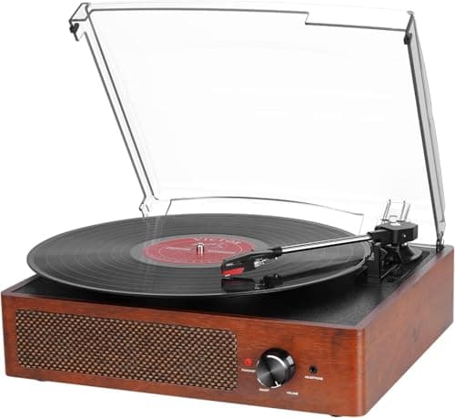 Lecteur de vinyle Platine vinyle Bluetooth Tourne-disque vinyle avec haut-parleurs Platines vinyles pour disques vinyles Lecteur de disque vintage à entraînement par courroie à 3 vitesses...