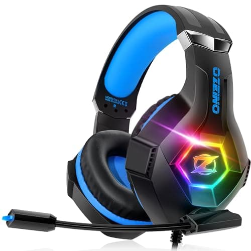 Casque de jeu Ozeino pour PC Ps5 Ps4, casque de jeu supra-auriculaire avec microphone antibruit, lumière RVB, basses profondes...