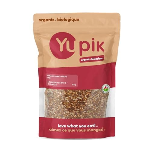 Yupik Organic Super 6 Seeds Mix, Healthy Snack, citrouille, tournesol, lin brun, lin doré, sésame, chia, 1Kg