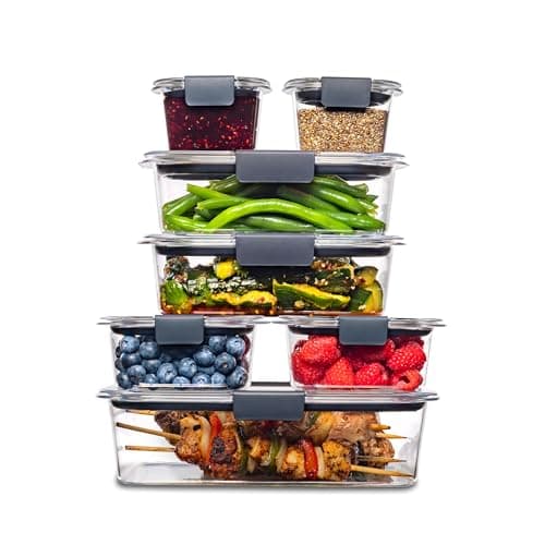 Rubbermaid Brilliance Lot de 14 boîtes de conservation alimentaires avec couvercles pour le déjeuner, la préparation des repas et les restes, passent au lave-vaisselle, transparent/gris