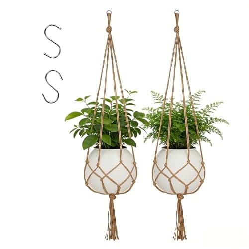 Bamworld Lot de 2 cintres suspendus en macramé pour jardinière, corde de jute de 120 cm, support pour plantes d'intérieur et d'extérieur, panier suspendu Boho pour plantes