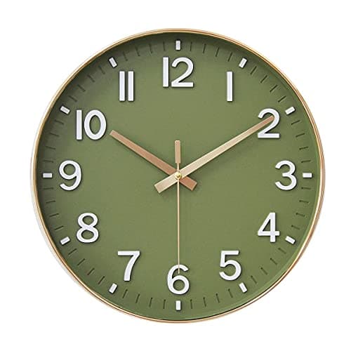 HZDHCLH Green Wall Clocks Battery Operated,12 inch Silent Non Ticking Modern Wall Clock for Home Living Room Bedroom Kitchen Office Classroom Decor