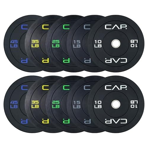 CAP Barbell Economy Olympic Bumper Plate Set with Color Logo, Black, 260 lbs Set