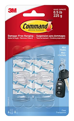 Command Mini Hooks, Mini, Clear, 6 Hooks 8 Small Strips
