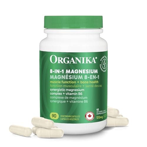 Organika Canadian-Made 8-In-1 Magnesium - 212mg Synergystic Magnesium Complex with Vitamin B6 to Support Muscle Function, Bone Health, Energy, and...
