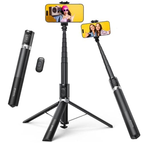 Trépied de téléphone Lamicall 65", perche à selfie - [Appuyez pour ouvrir] Perche à selfie en aluminium avec télécommande et griffe, support de téléphone extensible, trépied de voyage pour iPhone...