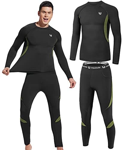 YESURPRISE Men's Thermal Underwear Sets Base Layer Set Fleece Sweat Quick Drying (Black, Large)