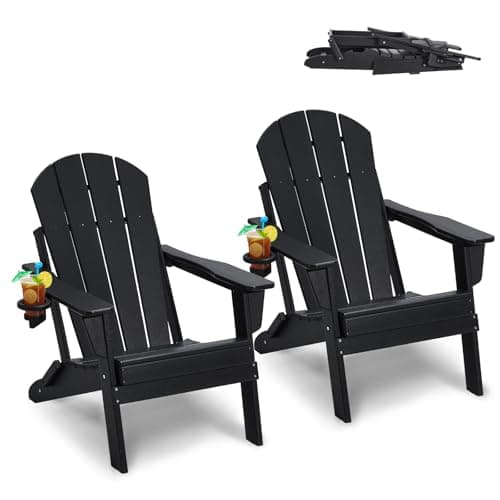 VEVOR Adirondack Chair Plastic, Set of 2 All-Weather Portable Folding Fire Pit Chair, Outdoor Adirondack Patio Chair with Cup Holder, with Relaxing...