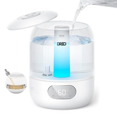 Humidificateurs DREO pour chambre à coucher, humidificateur d'air à brume fraîche silencieux 3L à remplissage supérieur 30H et 26dB, facile à remplir et à nettoyer à ultrasons...