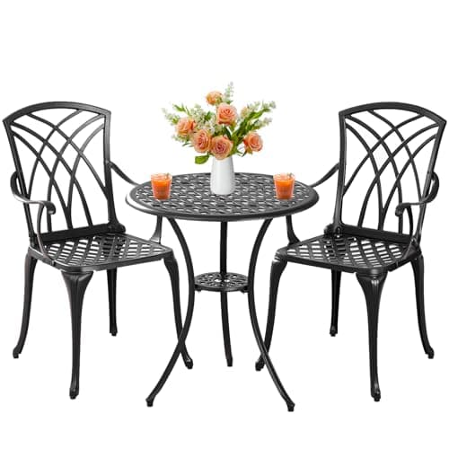 Ensemble de bistro d'extérieur Withniture Ensemble de bistro de patio 3 pièces, table de bistro et chaises en fonte d'aluminium, ensemble de 2, petit ensemble de table de patio pour porche (type noir...