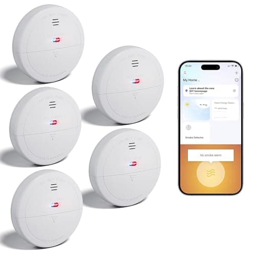 5-Pack Smoke Alarm Set with WiFi – App-Controlled Fire Detectors, Silence & Test Button, Low Battery Indicator, Tool-Free Cover for Quick Battery...
