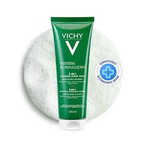 Vichy Normaderm 3-in-1 EXFOLIATING scrub, face cleanser and skin care face mask. Face wash for oily skin & sensitive skin, with salicylic acid &...