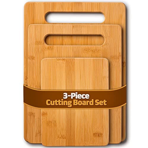 Ensemble de planches à découper en bambou - Planche à découper en bois 3 pièces, 3 tailles assorties de planches à découper en bois de bambou pour la cuisine -...