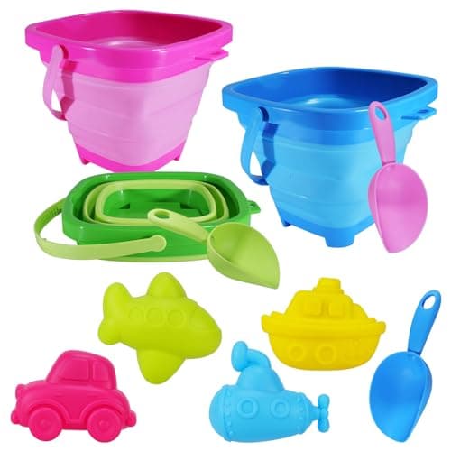 Jouet de sable de seau de plage Holady pour enfants, seau de sable pliable pour enfants 10 PCS, seau pliable en silicone portable et ensemble de pelles de plage pour enfants plage...