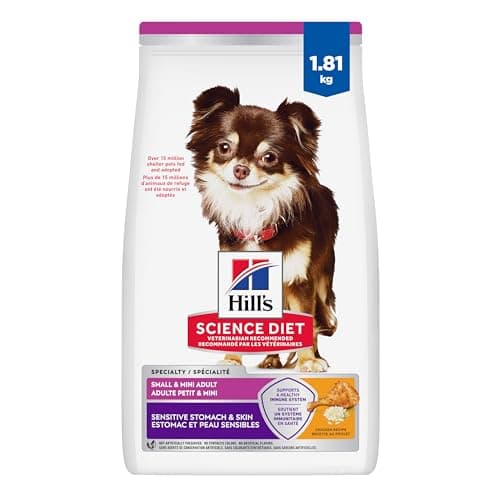 Hill's Science Diet Sensitive Stomach & Skin, Adulte 1-6, Petites et mini races Soutien à la sensibilité de l'estomac et de la peau, Nourriture sèche pour chiens, Recette de poulet, 4 lb...